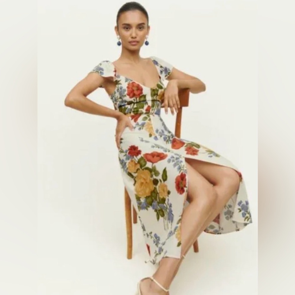 Reformation Cream Floral Midi floral dress NWT